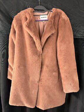 BB Dakota Faux Fur Coat Ash Rose Pink Furry Jacket (Size M)
